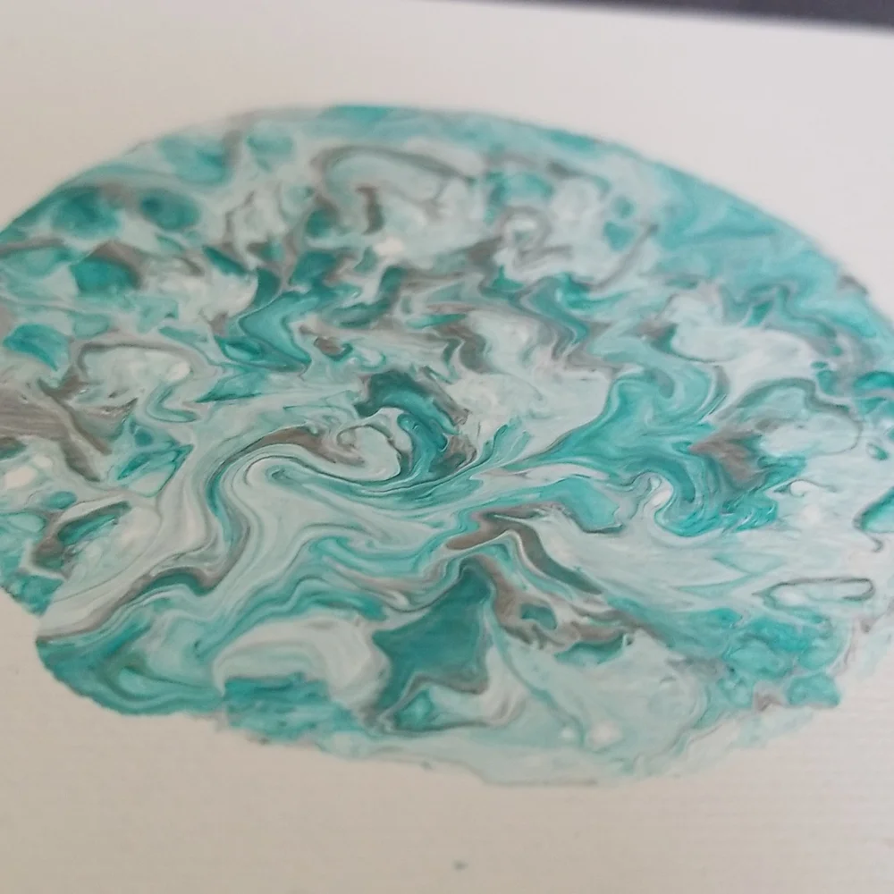 5×7 Teal White and Silver Marble Painting